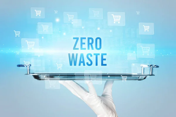 ウェイターサービス Zero Wasteの碑文 オンラインショッピングコンセプト — ストック写真