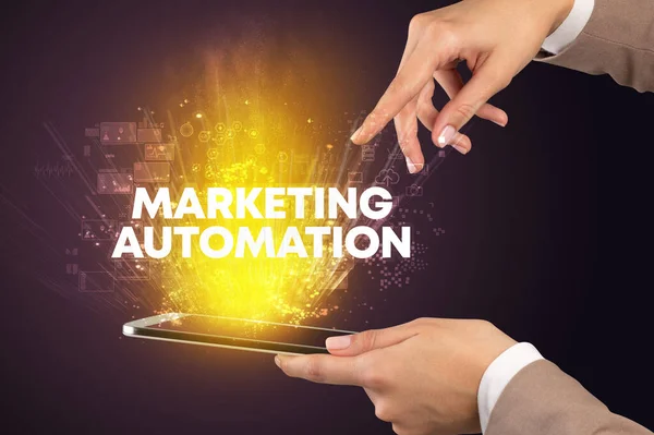 Närbild Pekskärm Med Markering Automation Inskription Innovativt Teknikkoncept — Stockfoto
