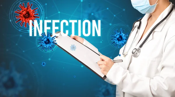 Doctor Prescribes Prescription Infection Inscription Pandemic Concept — Stock Photo, Image