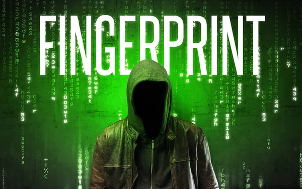 Bezobličejový Hacker Nápisem Fingerprint Hacking Koncept — Stock fotografie