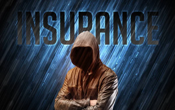 Pria Misterius Dengan Tulisan Insurance Konsep Keamanan Online — Stok Foto