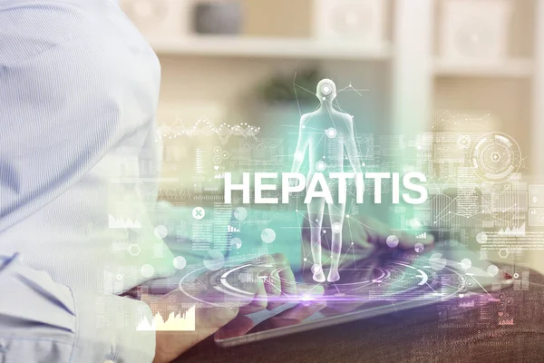 Electronic medical record with HEPATITIS inscription, Medical technology concept