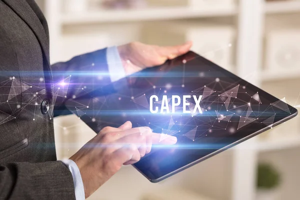 Capex Yazıtlı Tablet Kullanarak Ellerini Kapat Modern Teknolojisi Kavramı — Stok fotoğraf