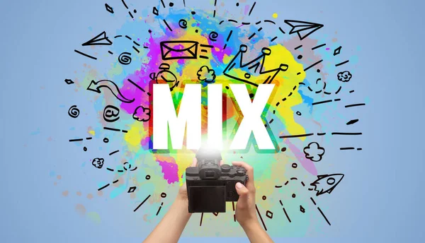 추상적 Mix 비문으로 디지털 카메라를 클로즈업 — 스톡 사진