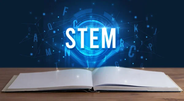 Stem Inscription Coming Out Open Book Digital Technology Concept — Stock Photo, Image