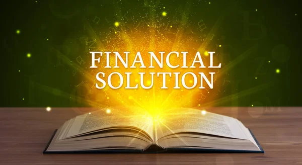 Financial Solution Inscription Coming Out Open Book Educational Concept — Stock Photo, Image