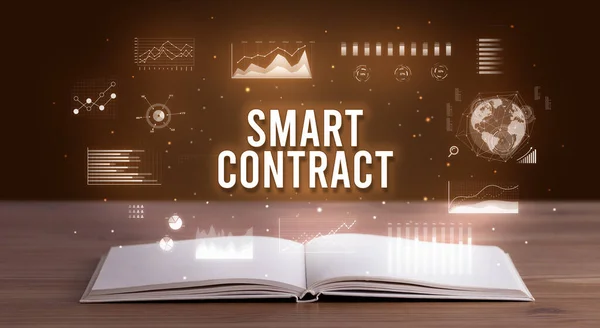 Smart Contract Inscription Coming Out Open Book Creative Business Concept — Stock Photo, Image