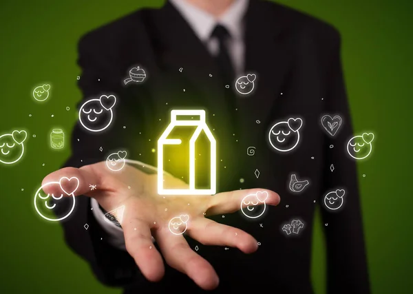 Hand Houden Melk Pictogram Gezonde Voeding Levering Concept — Stockfoto