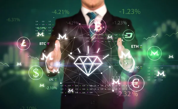 Geschäftsmann Mit Diamantsymbol Investitionskonzept — Stockfoto