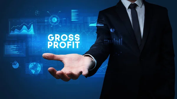 Hand Businessman Gazdaság Gross Profit Felirat Üzleti Siker Koncepció — Stock Fotó