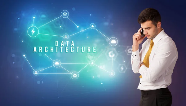 Affärsman Framför Cloud Service Ikoner Med Data Architecture Inskription Modern — Stockfoto