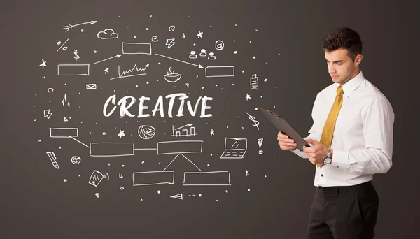 Biznesmen Myślący Napisem Creative Koncepcja Edukacji Biznesowej — Zdjęcie stockowe