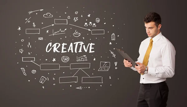 Zakenman Denken Met Creative Inscriptie Business Education Concept — Stockfoto