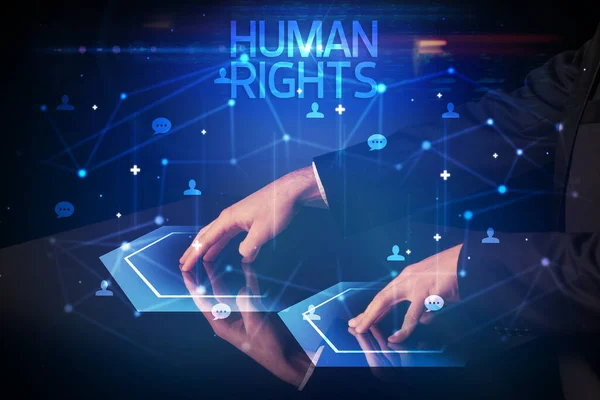 Navegando Redes Sociais Com Inscrição Human Rights Novo Conceito Mídia — Fotografia de Stock