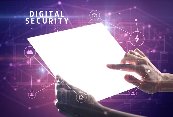 Futuristisches Tablet Mit Digital Security Aufschrift Cyber Sicherheitskonzept — Stockfoto