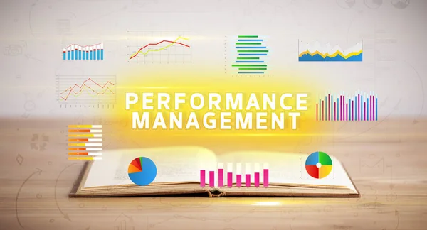Open Book Performance Management Inscription New Business Concept — Stock Photo, Image