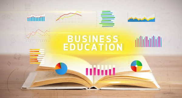 Otwarta Książka Napisem Edukacja Biznesu Nowa Koncepcja Biznesowa — Zdjęcie stockowe