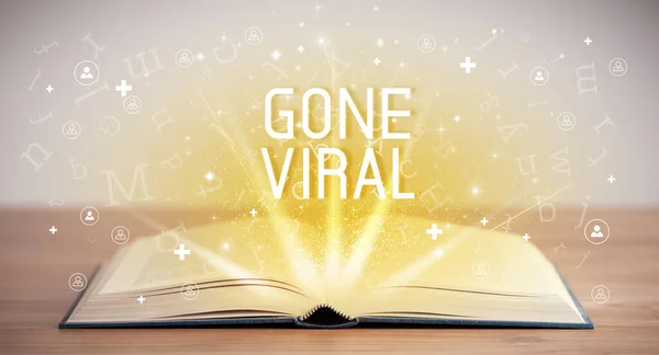 Open Book Gone Viral Inscription Social Media Concept — Stock Photo, Image
