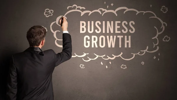 Бизнесмен Рисует Облако Надписью Business Growth Внутри Современная Бизнес Концепция — стоковое фото