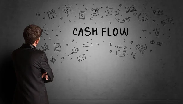 Бизнесмен Рисует Эскиз Творческой Идеи Надписью Cash Flow Концепция Бизнес — стоковое фото