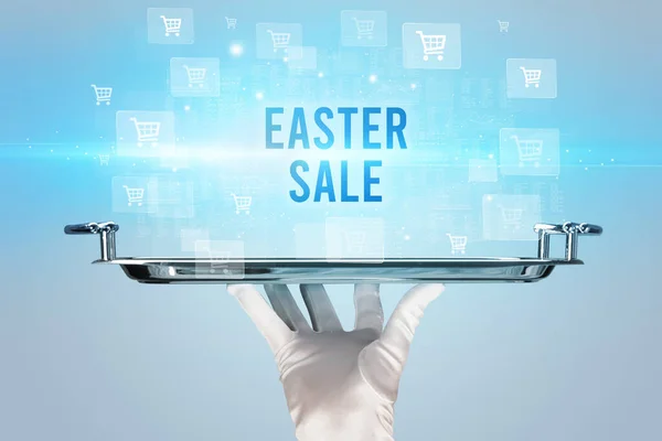 Официант Обслуживающий Easter Sale Надпись Концепция Покупок Интернете — стоковое фото