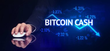 BITCOIN CASH yazıtlı, modern iş konsepti olan kablosuz kablosuz ağ.