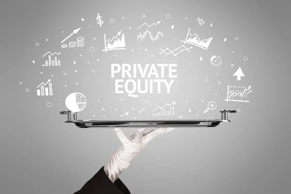Kelner Obsługujący Koncepcję Pomysłu Biznesowego Napisem Private Equity — Zdjęcie stockowe