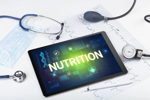 Tablette Matériel Médical Avec Inscription Nutrition Concept Prévention — Photo