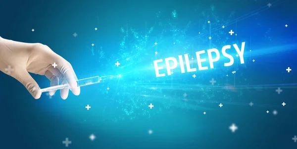 Fecskendő Orvosi Injekció Kézben Epilepsy Felirattal Orvosi Ellenszer Koncepció — Stock Fotó