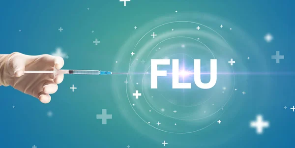 Spuitnaald Met Virusvaccin Flu Afkorting Antidoteconcept — Stockfoto