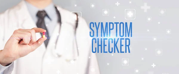 의사가 Symptom Checker 비문과 클로즈업 — 스톡 사진