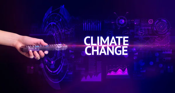 Periférico Inalámbrico Mano Con Inscripción Climate Change Concepto Tecnología Moderna —  Fotos de Stock