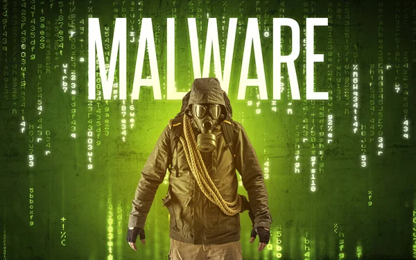 Faceless Hacker Malware Inscription Hacking Concept — Stock Photo, Image