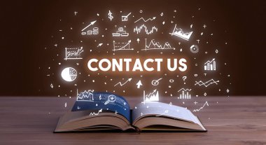 CONTACT ABD yazıtları açık bir kitaptan, iş konseptinden geliyor