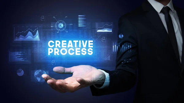 Рука Предпринимателя Надписью Creative Process Концепция Успеха Бизнеса — стоковое фото