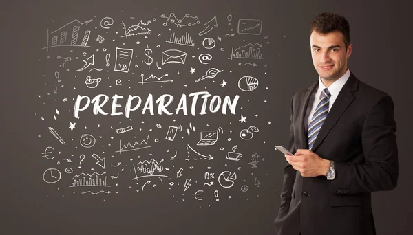 Empresario Pensando Con Inscripción Preparación Concepto Educación Empresarial — Foto de Stock