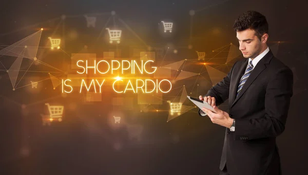 Biznesmen Ikonami Koszyka Shopping Jest Moim Napisem Cardio Koncepcja Zakupów — Zdjęcie stockowe