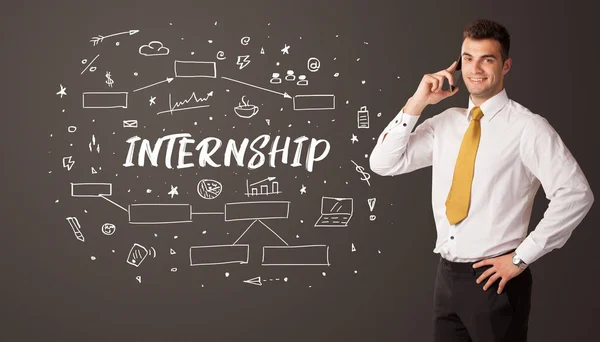 Zakenman Denken Met Internship Inscriptie Business Education Concept — Stockfoto