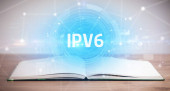 Offenes Buch mit IPV6-Abkürzung, modernes Technologiekonzept