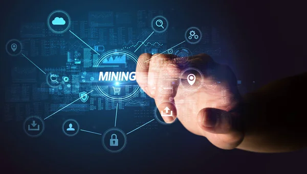 Toucher Main Mining Inscription Concept Cybersécurité — Photo
