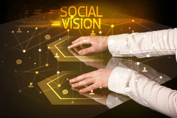 Naviguer Dans Les Réseaux Sociaux Avec Inscription Vision Sociale Concept — Photo