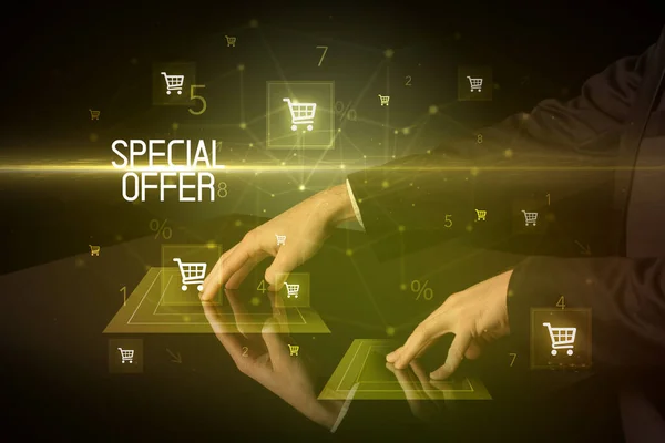 Shopping Online Con Speciale Concetto Iscrizione Offerta Con Icone Del — Foto Stock