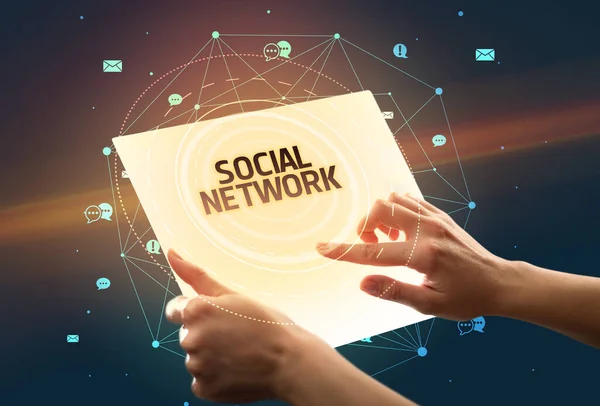 미디어 Social Networwork 비문으로 미래의 태블릿을 — 스톡 사진