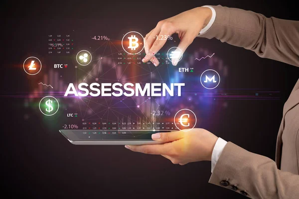 Close Van Een Touchscreen Met Assessment Inscriptie Business Opportunity Concept — Stockfoto