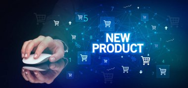 Yeni Prodüksiyon yazıtları ve online alışveriş konseptiyle el ele tutuşmak