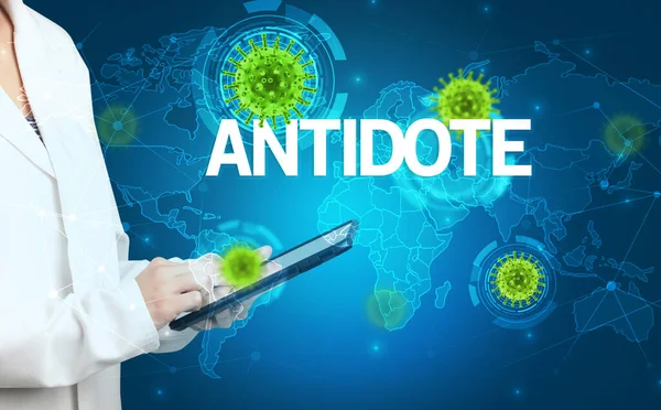 Doktor Antidote Yazıtları Viroloji Konseptiyle Tıbbi Kayıtları Dolduruyor — Stok fotoğraf