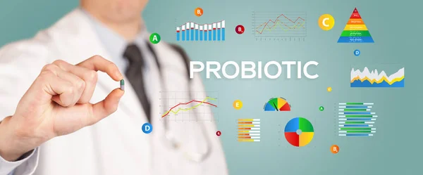 Táplálkozási Egy Tablettát Probiotic Felirattal Egészséges Életmód Koncepció — Stock Fotó