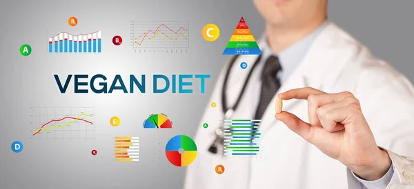 Nutricionista Dando Lhe Uma Pílula Com Inscrição Vegan Diet Conceito — Fotografia de Stock