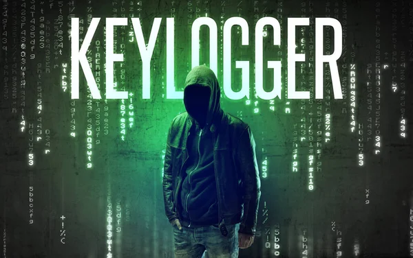 Hacker Sem Rosto Com Inscrição Keylogger Conceito Hacking — Fotografia de Stock