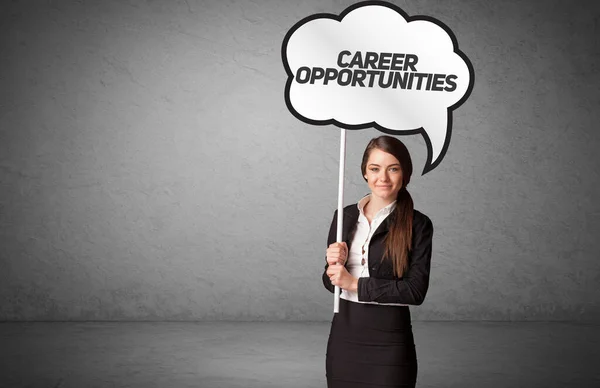 Young Business Person Casual Holding Road Sign Career Opportunities Inscription — Stock Photo, Image